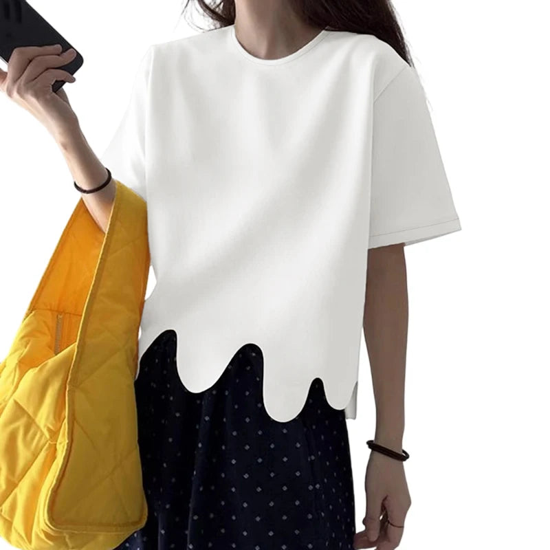 2025 ZANZEA Stylish Summer Blouse Women O Neck Short Sleeve Tops Elegant Solid OL Work Shirt Female Irregular Hem Blusas Mujer