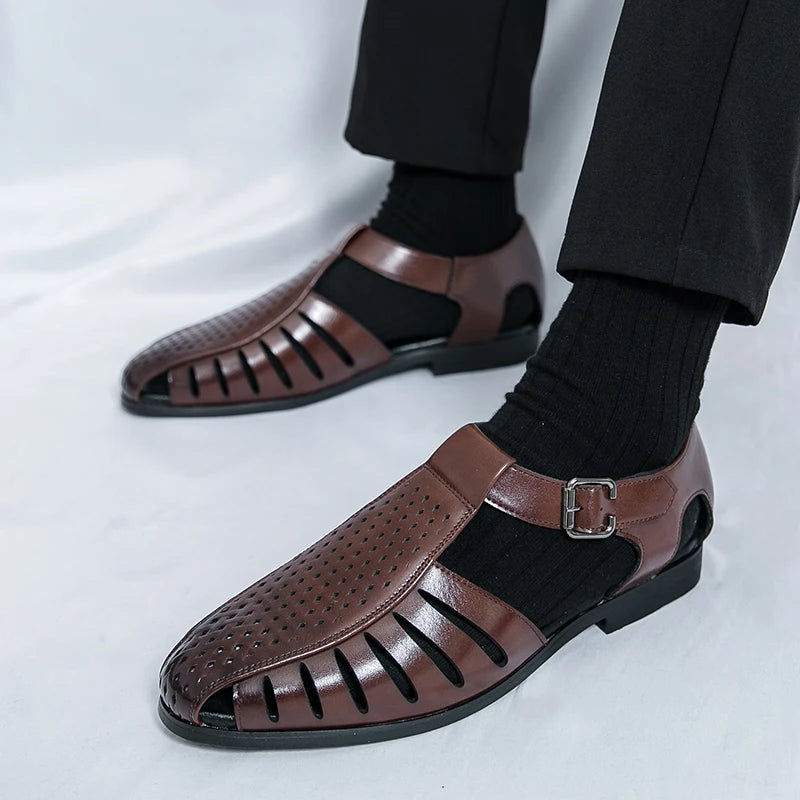 Brand's New Men's Summer Oversized Breathable Sandals Retro Pointed Men's Fashion Trend Hollowed Out Comfortable Leather Shoes