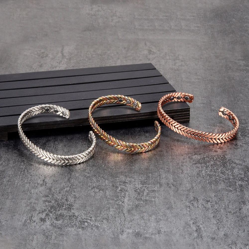 Vinterly Twisted Copper Magnetic Bracelets Arthritis Energy Rose Magnet Bangles Benefits Adjustable Open Cuff Jewelry for Women