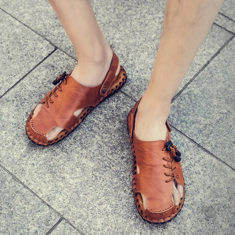 Fashion Mens Sandals Genuine Leather Summer Beach Slippers Male Non-Slip Soft Comfortable Outdoor Shoes High Quality Man Sandals
