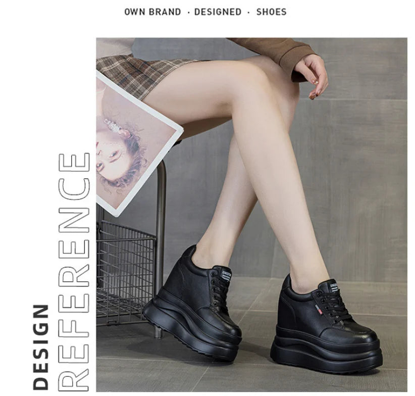 13cm Microfiber Leather Women Casual Shoes Chunky Sneakers Platform Wedge Heel Women Leisure Shoes Fall pring  Sneaker Women