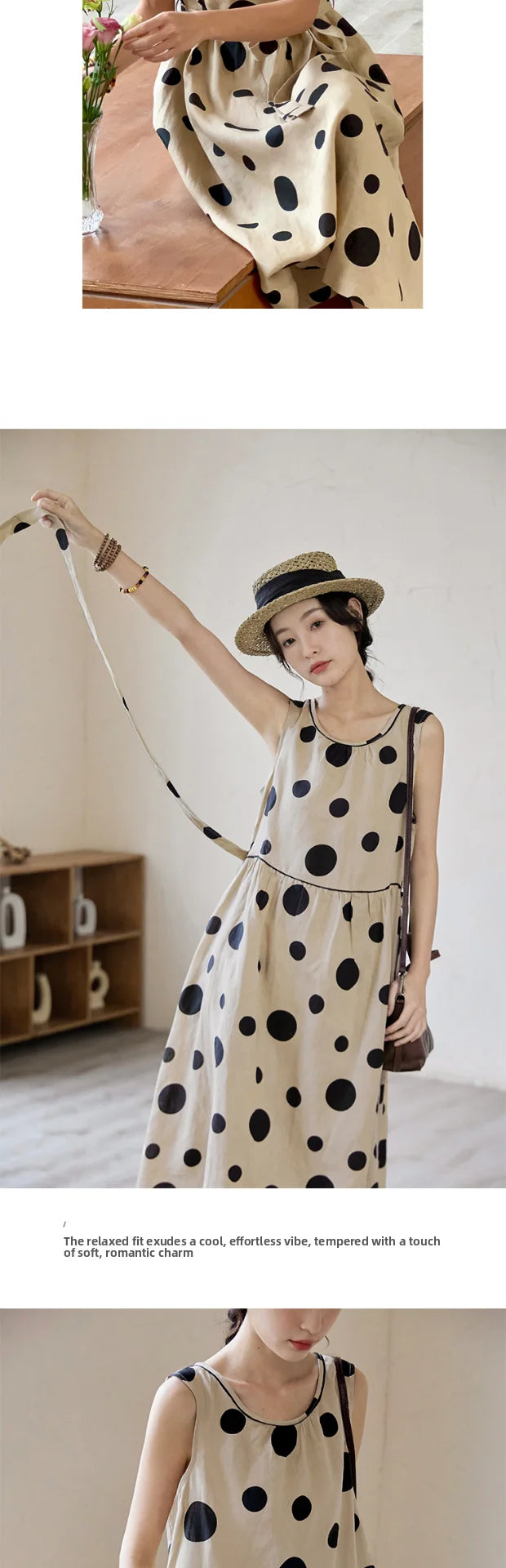 Faionable Polka Dot Svel Vest Dr Women's Summer Loose Forest System A-Line Midi Skirt Slimming Midi Dr