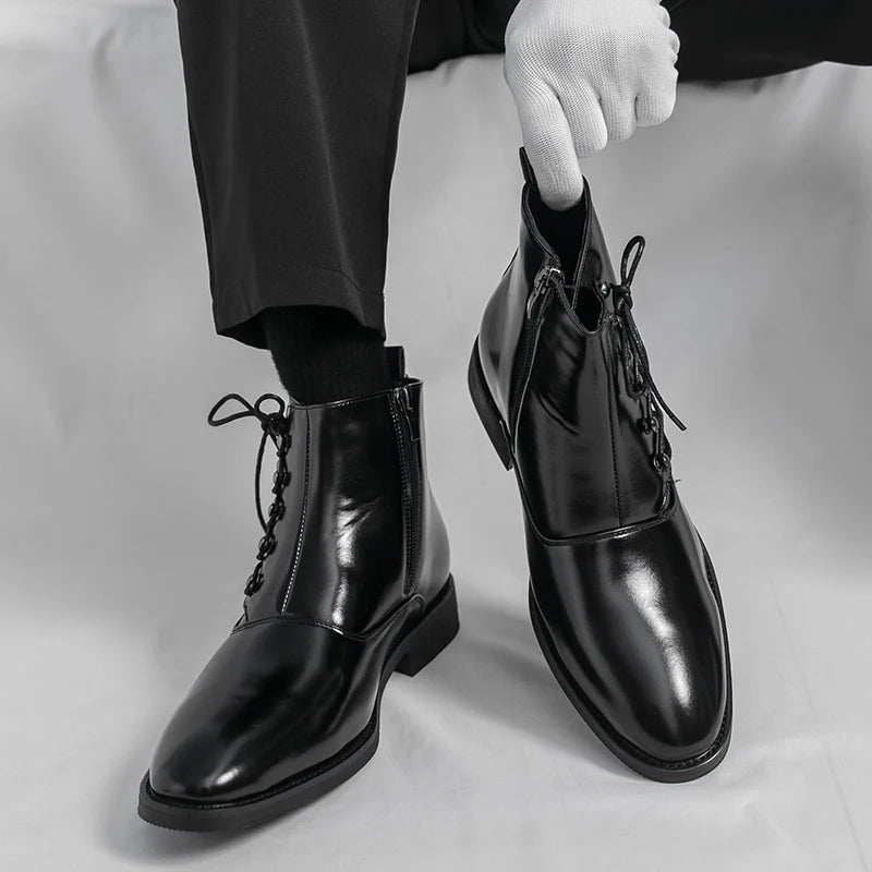 Autumn New Men's Pointed Side Zipper Comfortable High Top Boots Fashionable Brand Men Business Banquet Personalized Short Boots