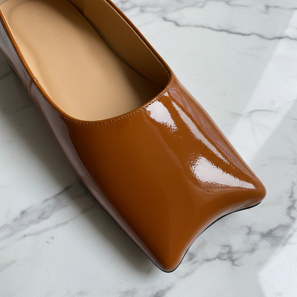 Stylish Patent Sheepskin Leather Pumps Women Shallow Med Strange Heels Party Dating Shoes Female Dress Pumps