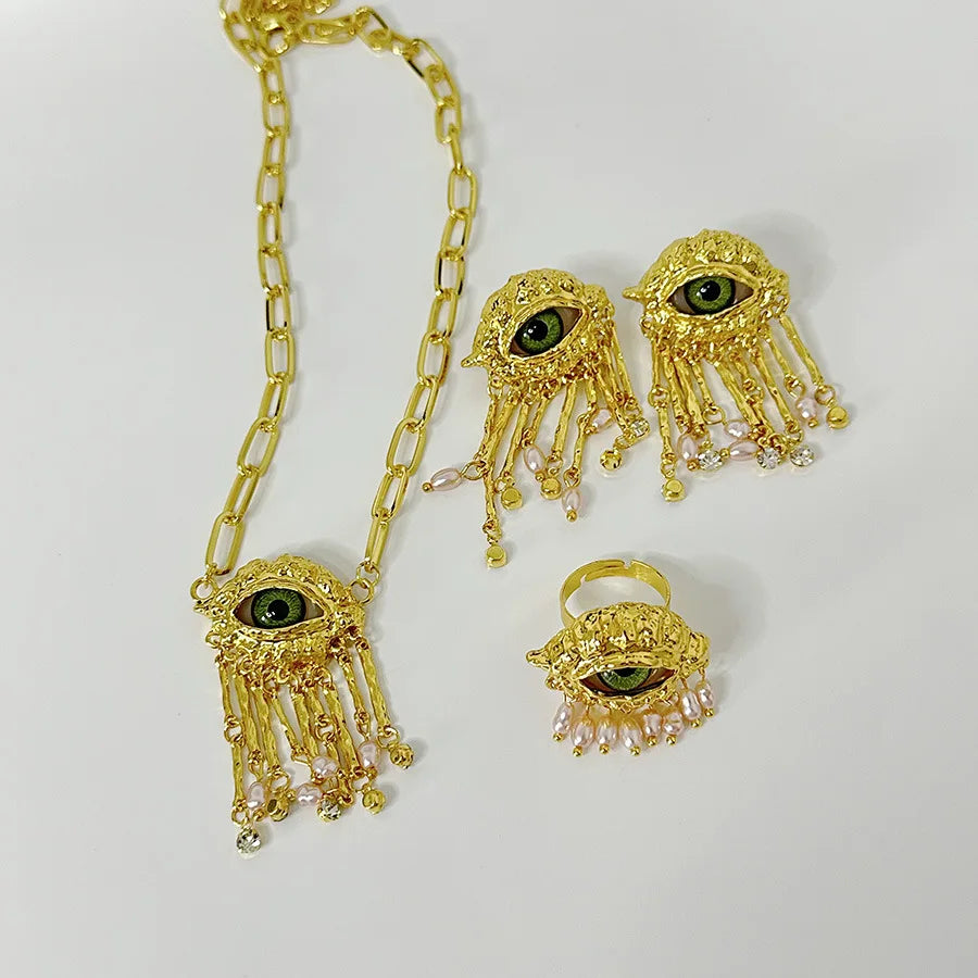 French Retro Exaggerated Eye Sparkling Crystal Pearl Tassel Earrings Design Luxury Earring Trend