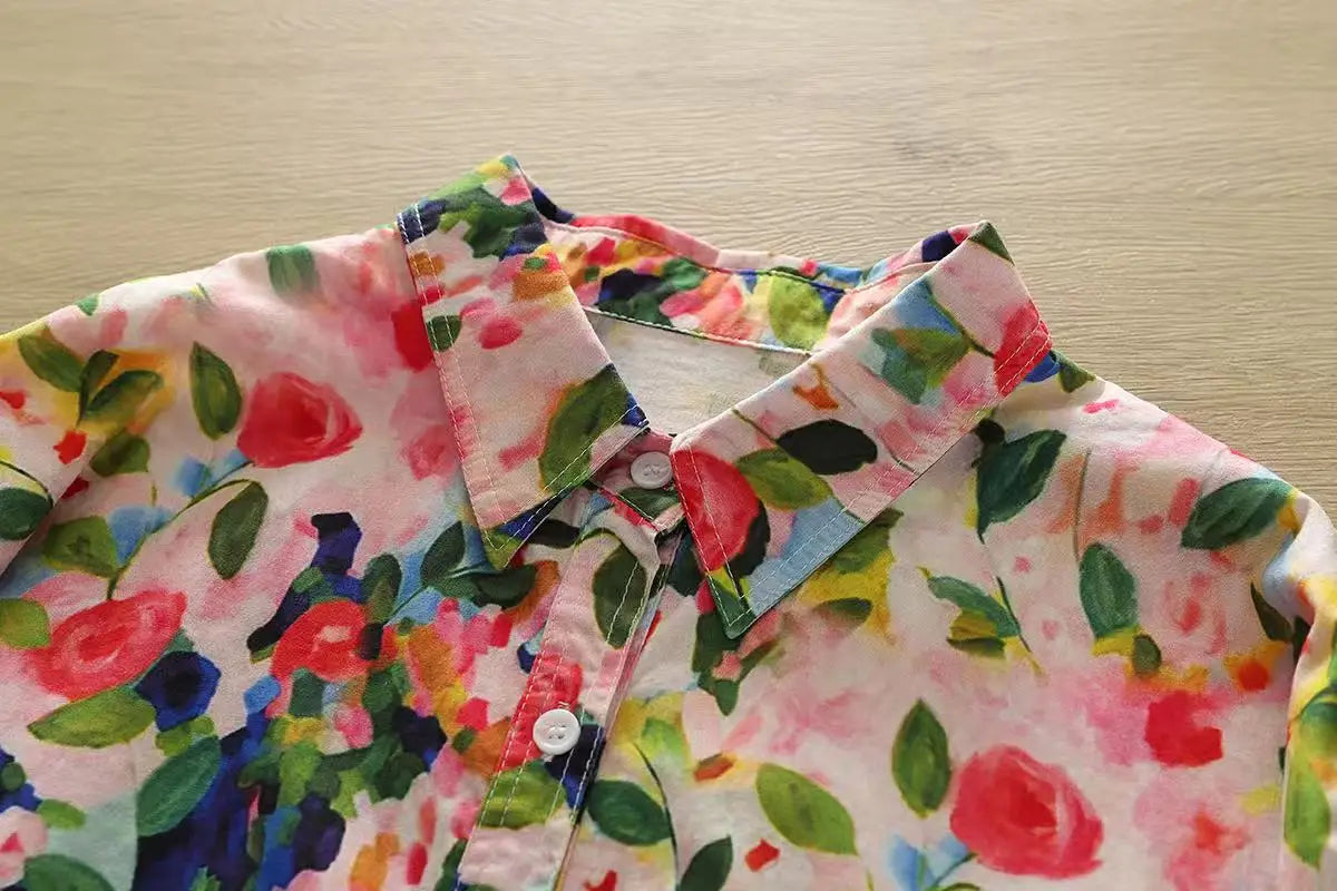 100% Cotton Women's Long Sleeve Top Japanese Style Original Rose Oil Painting Print Shirts for Women Autumn Vintage Tops