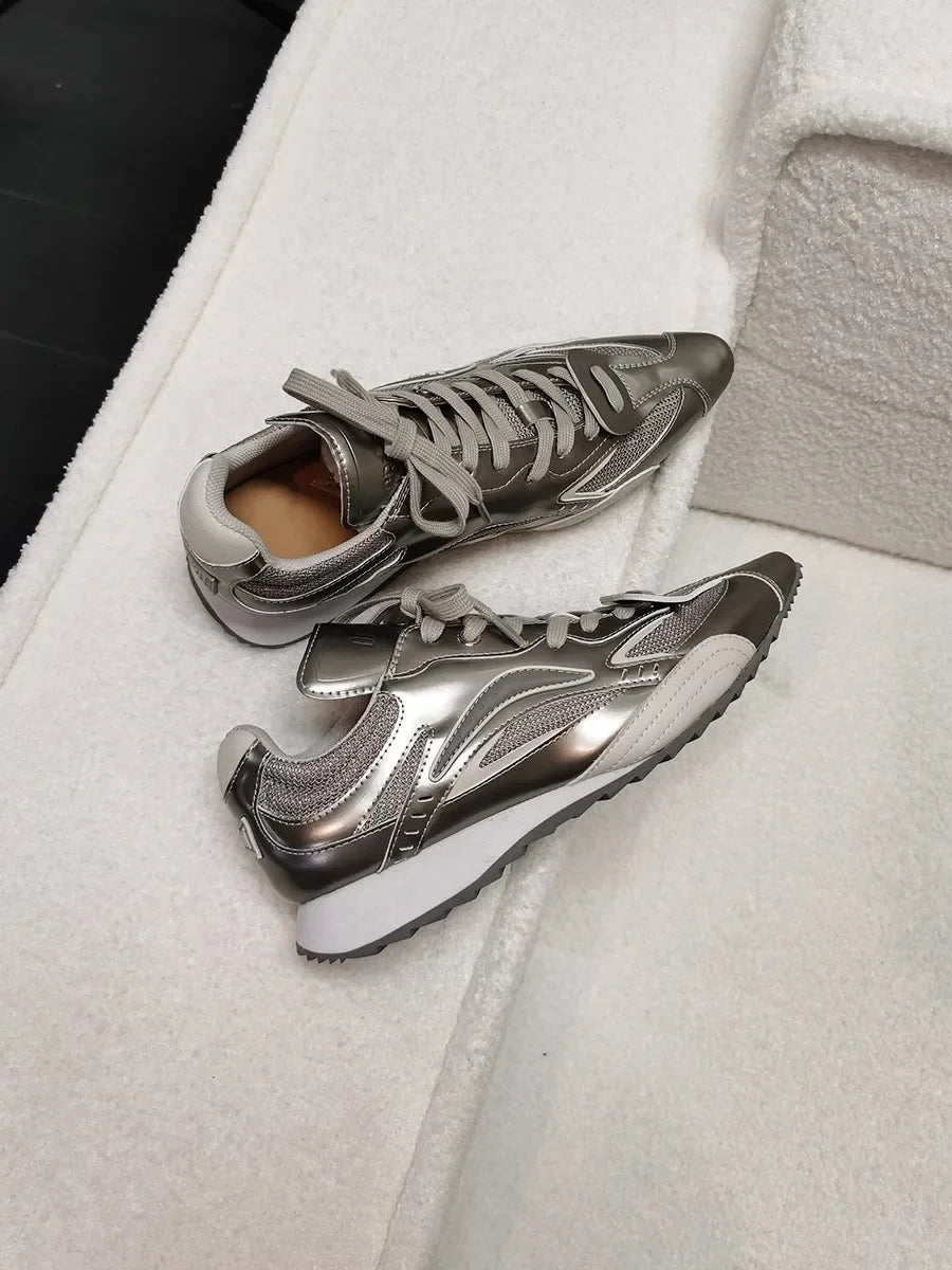 Trendy Pointed Toe Sport Shoes Heightening Gold And Silver Thread New Small Audience Design for Adult Women Summer Casual Shoes