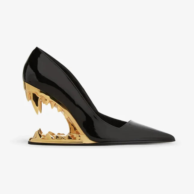 Sexy Pointy Toe Super High Heel Pumps Women Metal Tiger Tooth Heel Runway Pumps Lady Fashion Show Shoes Night Club