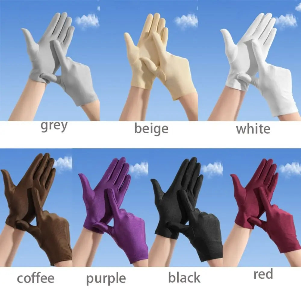 Solid Color Milk Silk Driving Gloves Non-Slip Stretch Ceremonial Gloves Sunscreen Breathable Serving Waiters Mittens Women