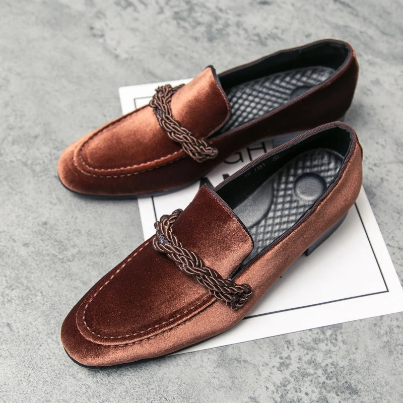 Men's Handmade Minimalist Suede Leather Shoes (Black Green Blue Brown) Velvet Leather Fried Dough Twists Rope Lefu Shoes for Men