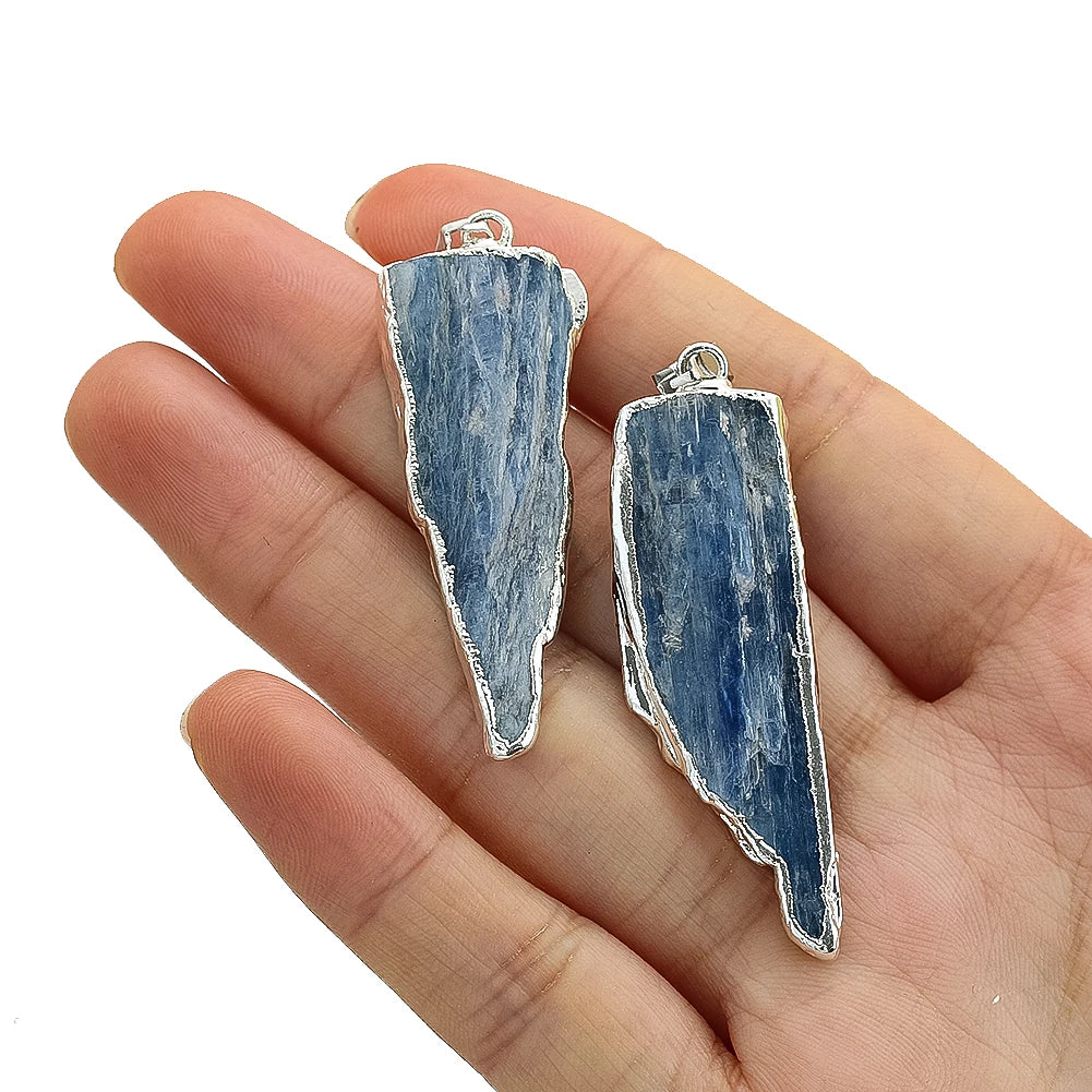 1PC Natural Sapphire Crystal Quartz Raw Ore Energy Stone Metal Trim Irregular Necklace Pendant Charm Dangle Jewelry Making Parts