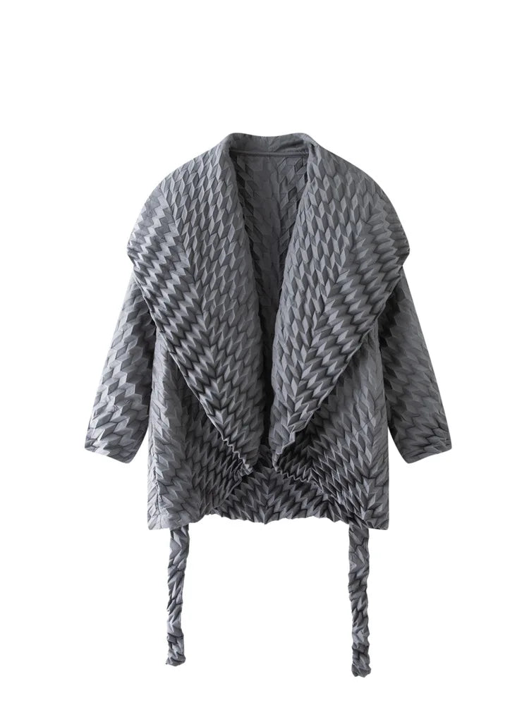 Miyake Pleated Top, Women's Solid Color Short Jacket, Handmade Pleated Versatile Loose Version, Lapel Cardigan, Autumn New Style