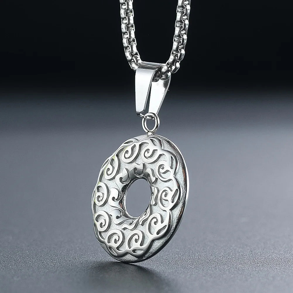 Buddhism Sanskrit Oṃ Six Syllable Mantra Lotus Flower Titanium Steel Pendant Necklace Mascot Amulet Charms Dangle Choker Jewelry