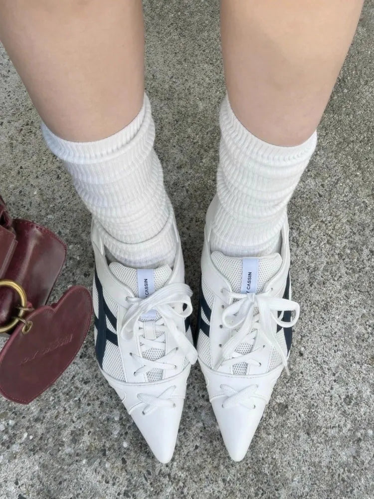 Niche Japanese Style Women's Sports High-heeles College Girls Pointed Mesh Strap Sport Single Shoes Strap Temperament High Heels