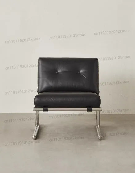 Minimalist stainless steel striped fabric single sofa chair - living room, balcony, leisure seating