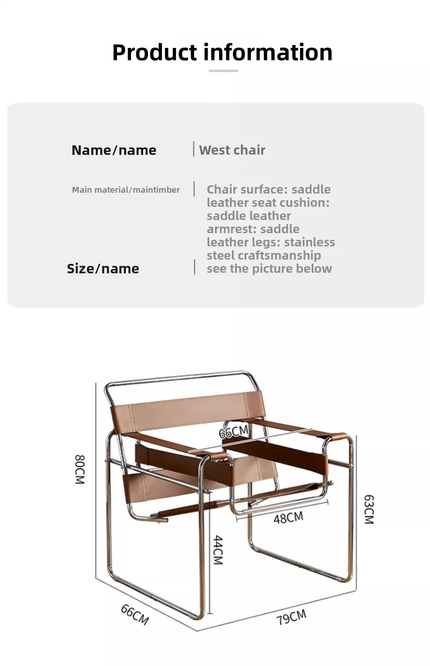 Wassily Chair Modernist Minimalist Accent Seat Designer Leather Armchair for Living Room Ins Single Sofa for Bedroom