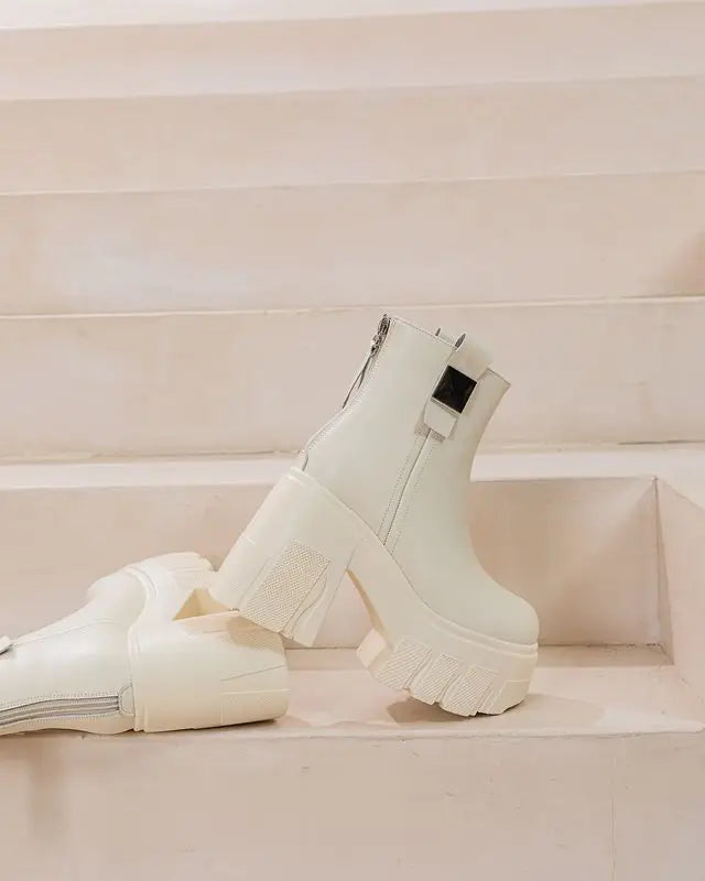 Fujin 11cm New Microfiber Leather Women High Increase Casual Ankle Boots Platform Wedge Pumps Heels White Shoes Winter Shoes