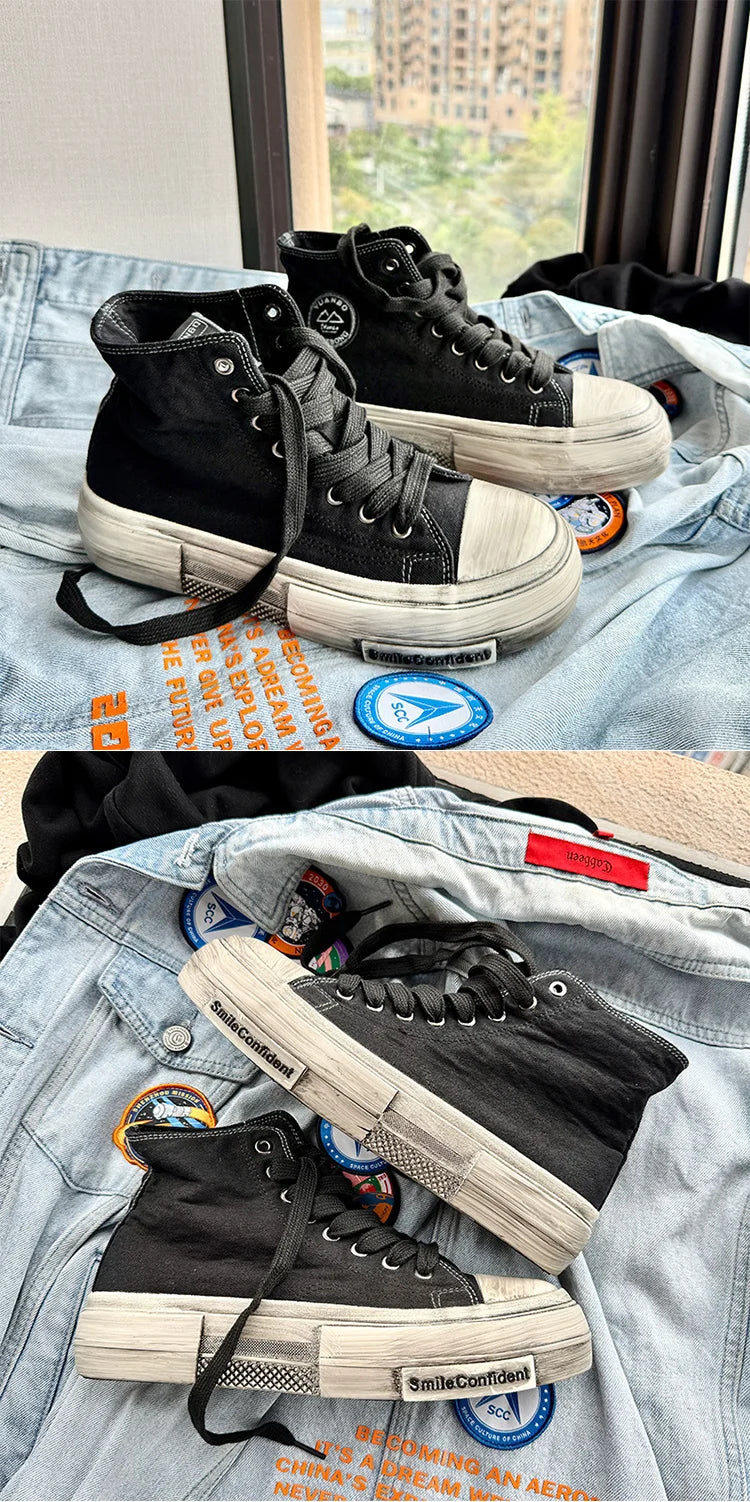 2025 New High Top Canvas Shoes Men Original Platform Men's Vulcanized Shoes Comfort Retro Canvas Sneakers