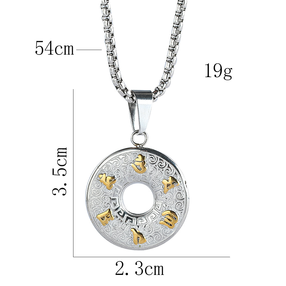Buddhism Sanskrit Oṃ Six Syllable Mantra Lotus Flower Titanium Steel Pendant Necklace Mascot Amulet Charms Dangle Choker Jewelry
