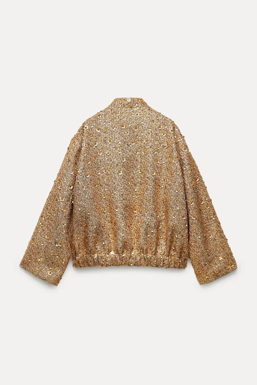 Women's Sequined Bomber Jacket Fall New Round Neck Long Sleeve Pocket Stretch Hem Sequins Jacket Coat Female Chic Outerwear