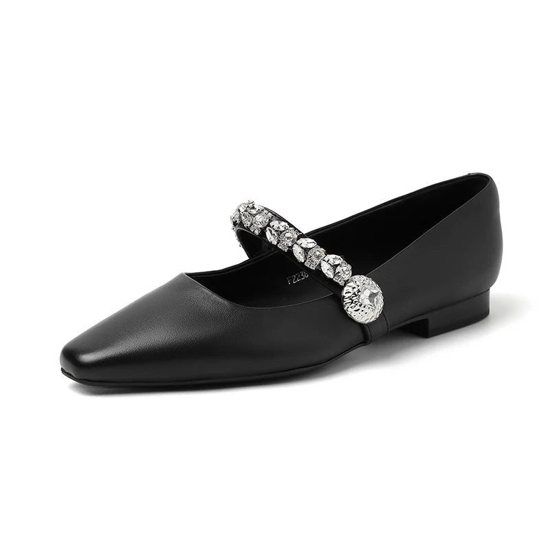Ods Women Crystal Mules Flats Slippers Designer Sandals 2025 Dress Square-toe Leather Slides Summer Slingback Buckle De Mujer