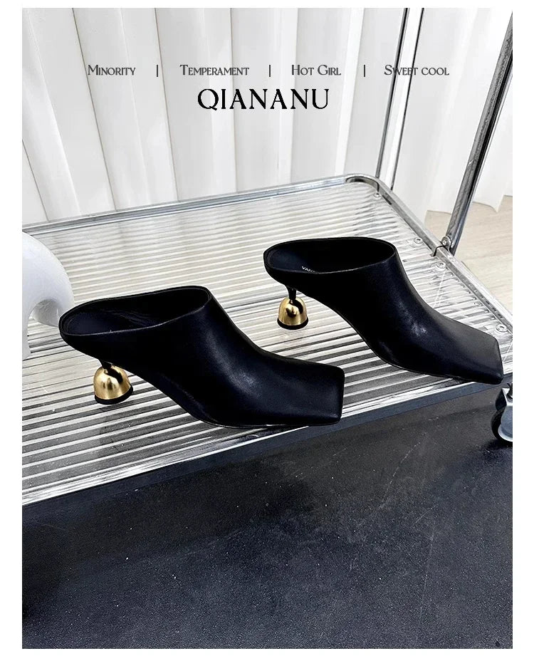 Retro Square Headed Wine Glasses and Slippers for Women in Summer 2025, New Style for Wearing Half Drag High Heels for Women