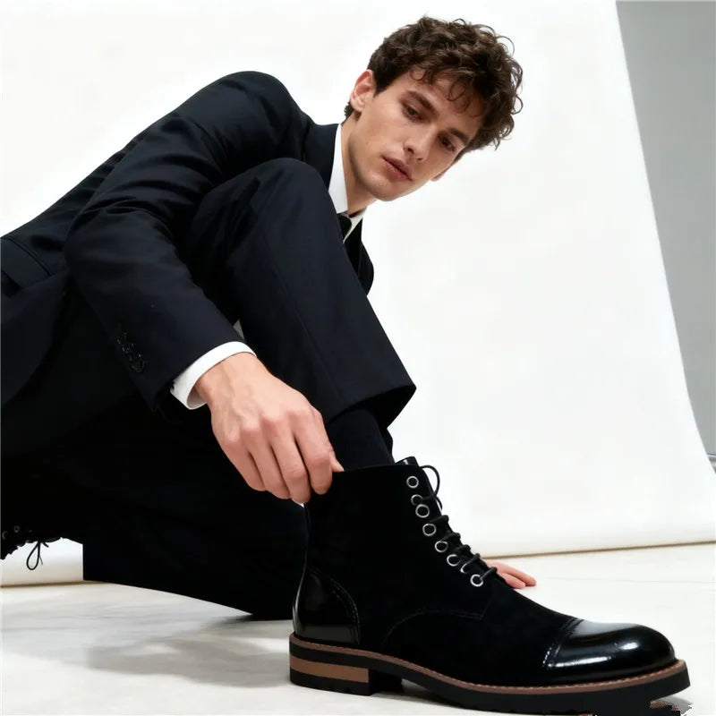 High Quality Men's Autumn New Comfortable High Top Casual Leather Shoes Fashion Brand Men's Lace Up Non Slip Casual Short Boots