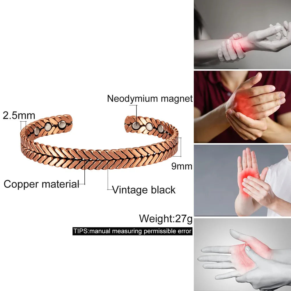 Vinterly Twisted Copper Magnetic Bracelets Arthritis Energy Rose Magnet Bangles Benefits Adjustable Open Cuff Jewelry for Women