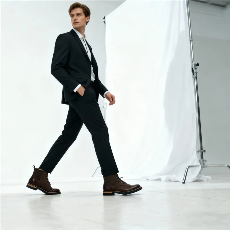 High Quality Men's Autumn New Comfortable High Top Casual Leather Shoes Fashion Brand Men's Lace Up Non Slip Casual Short Boots