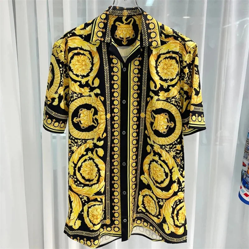 2025 Spring and Summer New Fashion Digital Printing Men's Short Sleeve Shirt High Quality Comfortable Lightweight Fabric