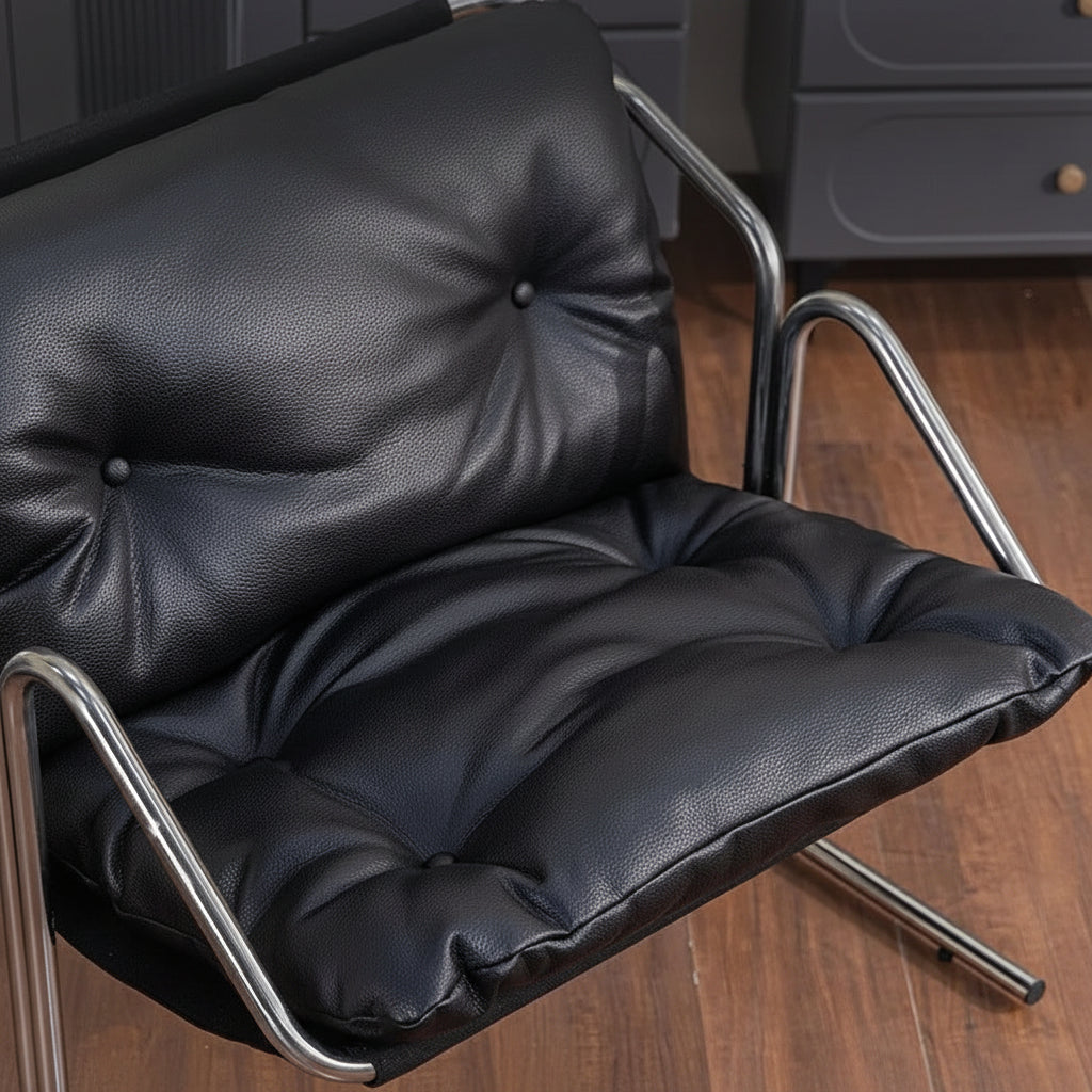 Italian Light Luxury Leather Soft Bag Dining Chair Stainless Steel Conference Room Chair Retro Business Negotiation Chair