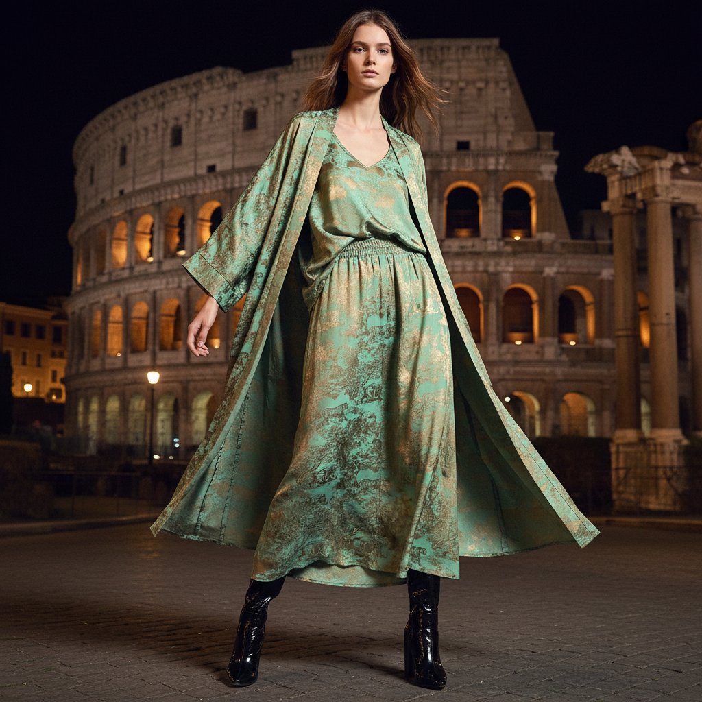 Retro positioning printed long cardigan+vest three piece set 2026 spring women's clothing+loose pants skirt fashion set