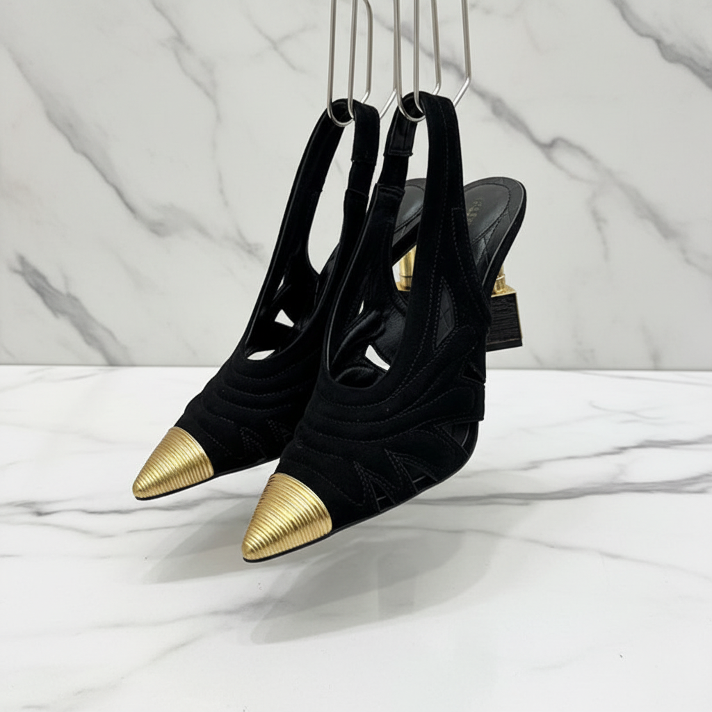 Fashion Strange High Heels Sandals Women Metal Pointy Toe Suede Slingbacks Pumps Summer Sexy Party Wedding Brides Shoes Female
