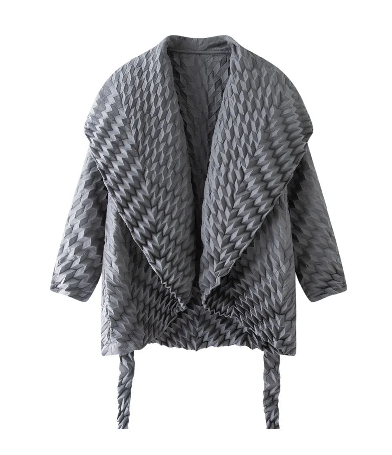 Miyake Pleated Top, Women's Solid Color Short Jacket, Handmade Pleated Versatile Loose Version, Lapel Cardigan, Autumn New Style