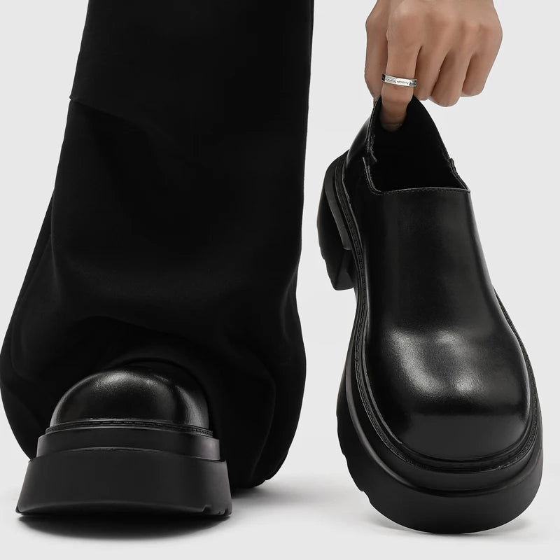 New Designer Mens Casual Leather Shoes Thick British Sole Male Business Footwear Fashion Platform Walking Shoes Non-Slip Loafers