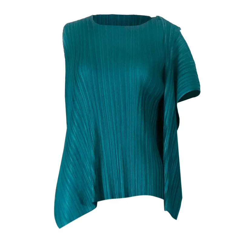 Miyake Irregular Designer Pleated Two Pieces Set Women Sleeveless Elegant Top Wide Leg Loose Trousers Summer Lady Clothing