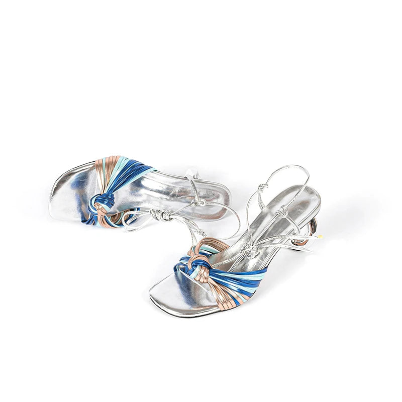 French Style Colorful Narrow Band Sandals Women High Strange Heels Ankle Wrap Party Wedding Sandals Ladies Dress