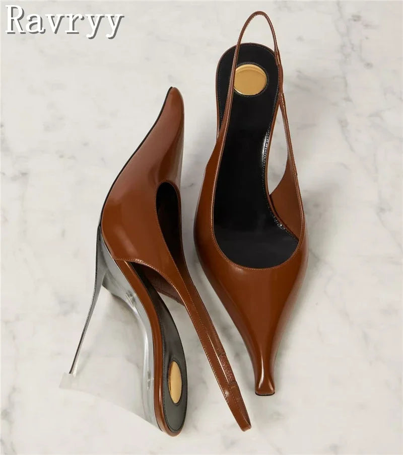 New Fashion Crystal Wedge Women Pumps Pointed Toe Shallow Mouth Slingback High Heels Luxury Fashion Party Banquet Shoes
