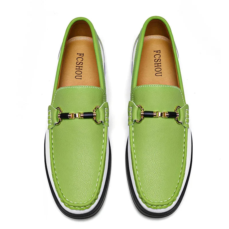 Luxury Brand Genuine Leather Mens Shoes Wedding  Slip on Loafers New Trend Metal Buckle Moccasins Versatile Male Business Shoes