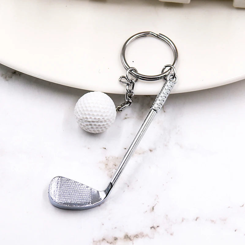 Mini Simulation Golf Racket Ball Pendant Keychain Metal Tennis Keyring Sports Clubs Purse Charm Holder Bag Ornament Jewelry Gift