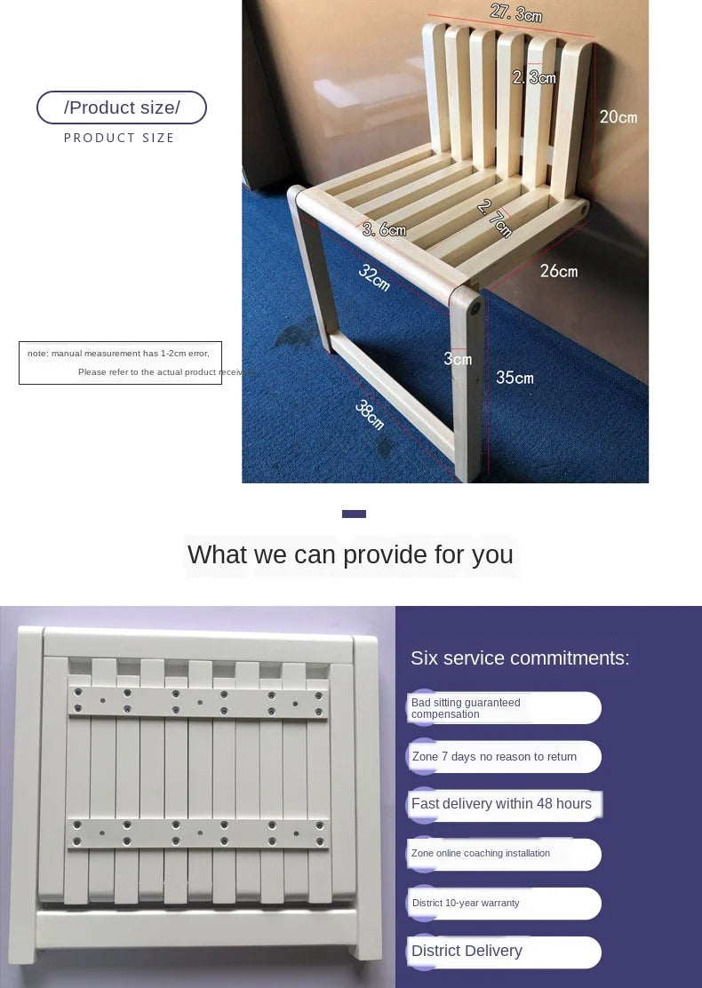 Wall Mounted Folding Chair Solid Wood Porch Chair Door Shoe Cabinets Space Saving Chairs Folding Bathroom Balcony Living Stool