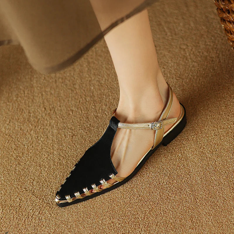 Fashion Horsehair t-strap women's Sandals Covered Toe Low Heels Female Summer Sandals Ladies Casual Sandals Walk