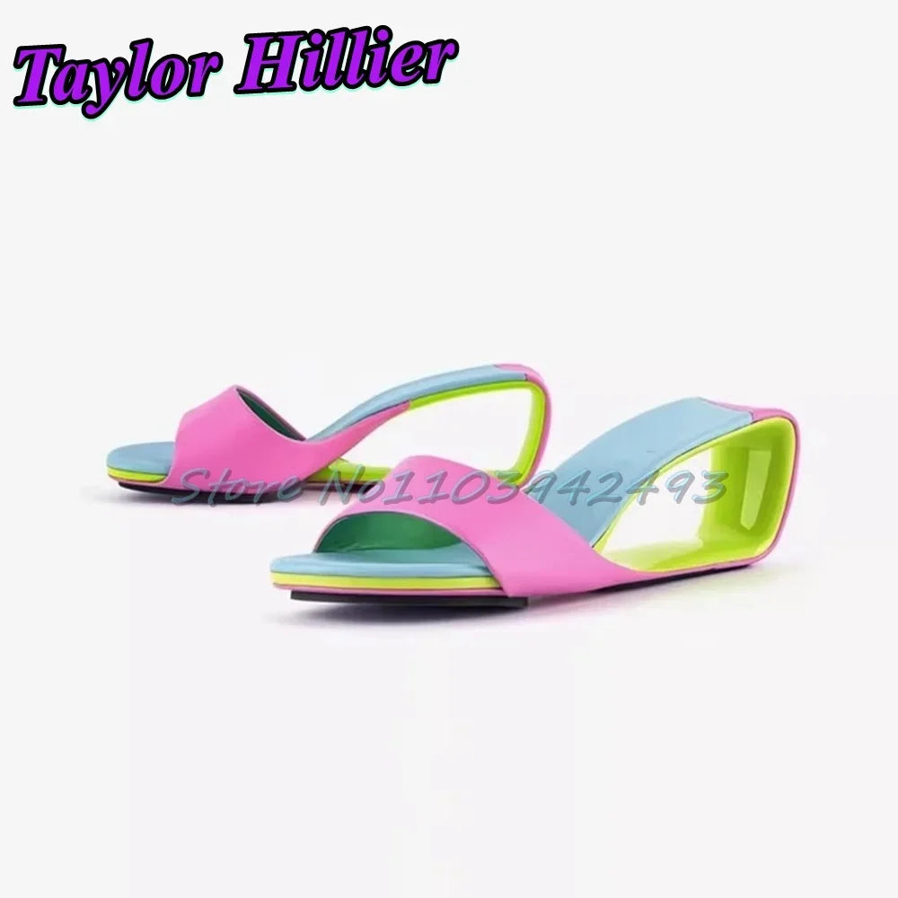 Candy Color Heeled Sandals Open Toe Heels Strange Style One Strap High Heel Women Luxury Designer Shoes Summer Patchwork Mules