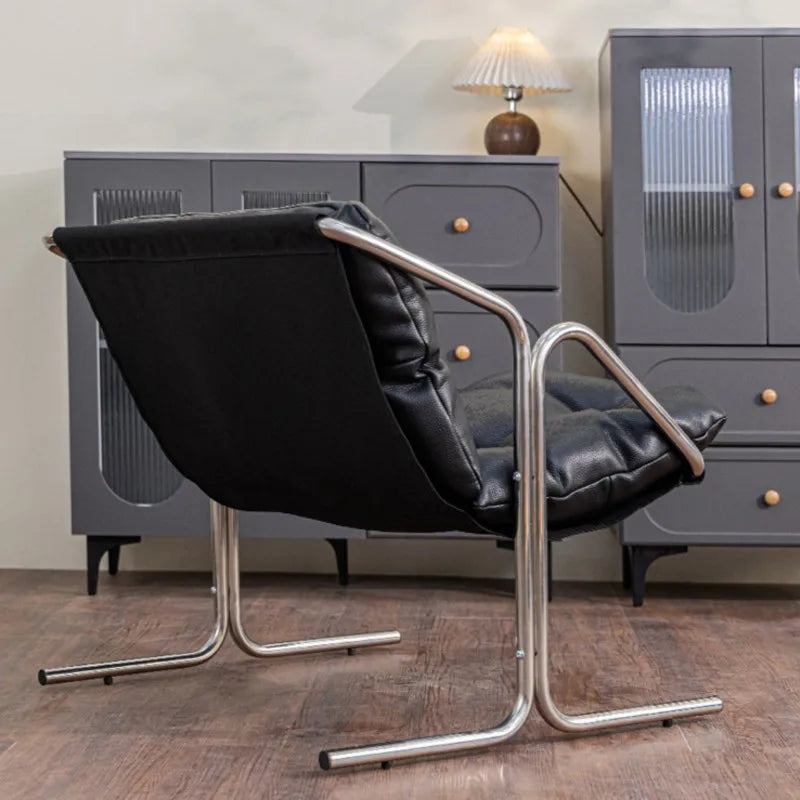 Italian Light Luxury Leather Soft Bag Dining Chair Stainless Steel Conference Room Chair Retro Business Negotiation Chair