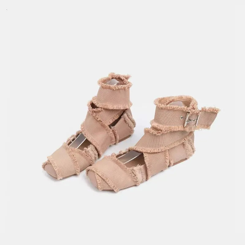 Vintage Tassel Canvas Women Ballet Flats Spring Autumn Soft Soles Dance Walking Shoes Fashion Ankle Strap Mary Janes Girls Shoes