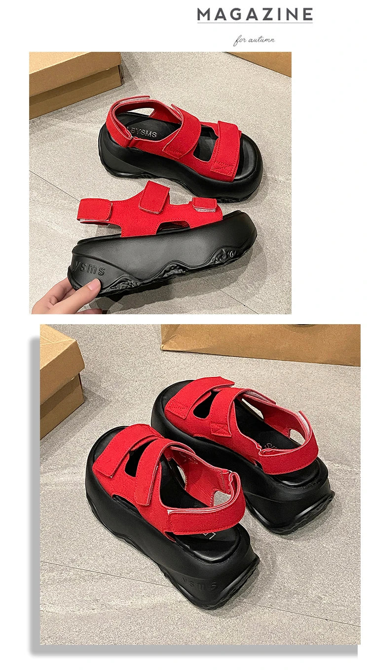 7CM High Platform Leather Sandals Women New Summer Breathable High Heels Ladies Beach Sneakers Wedges Chunky Slippers Sandalias