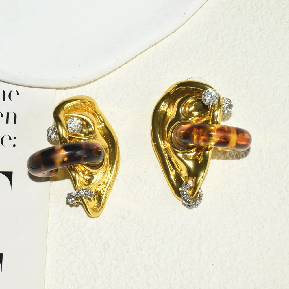 Exaggerated Metal Alloy Ear's Shaped Stud Earrings For Women Fashion Jewelry Trendy Party Show Collection Earrings Accessories