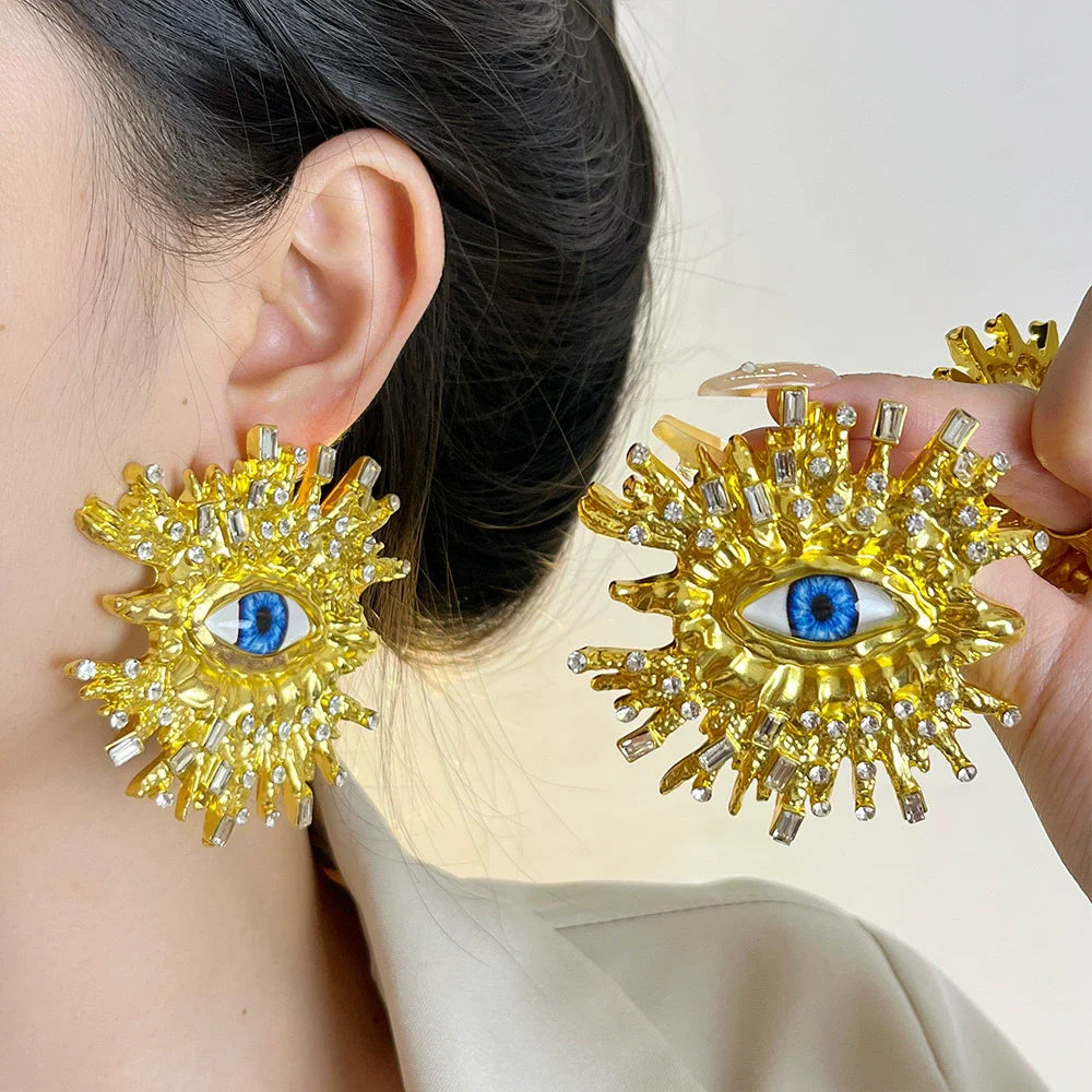 French Retro Unique Personality Exaggerated Eyes And Earrings Pearl Rhinestone Tassel Earrings Women's Jewelry Party Accessories