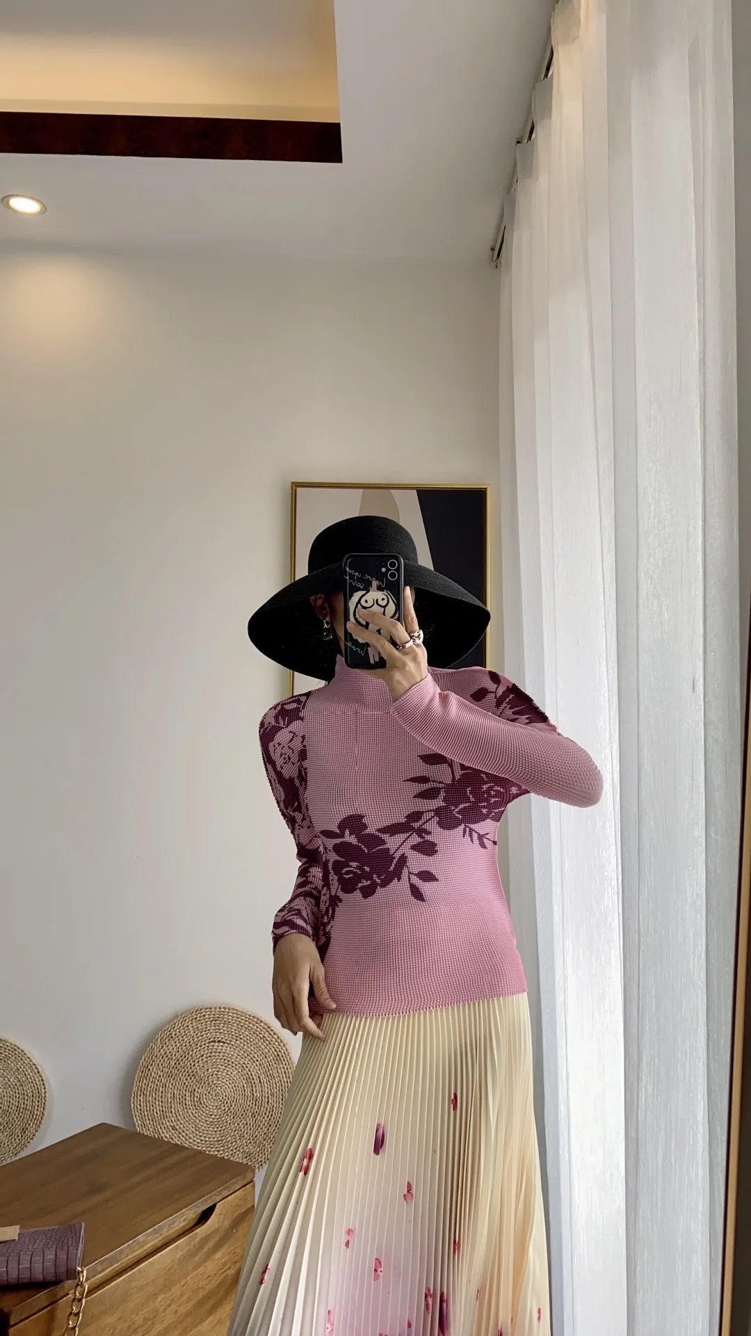 Miyake Pleated Contrasting Colors T-shirt Women Half Turtleneck Skinny Pullover 2025 Summer Fashion Female Clothing