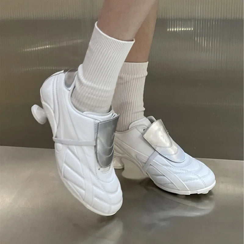 Ins style Fashion Mixed-color Patchwork Soft Leather Women High heels sneakers Autumn Winter Casual Lace-up Novelty Sporty Shoes